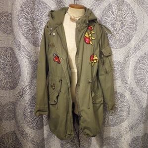 Steve Madden Green Military Parka Patches Coat Jacket Size Medium